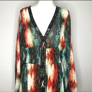 Arden B. Multi-Color Laceup Boho Maxi Dress H0510